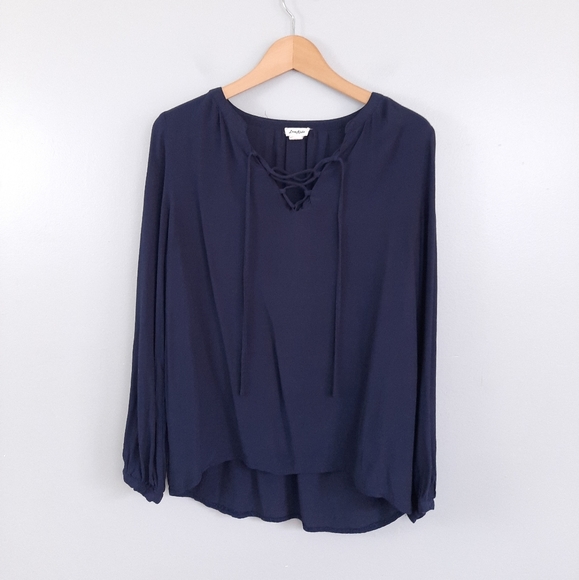 Love Riche Navy Tie Front Long Sleeve Top - Picture 1 of 3